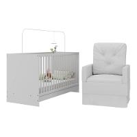 Berço 3 Em 1 Com Colchão e Poltrona Amamentação Mp4150 Branco - 1