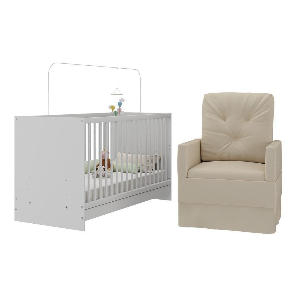 Berço 3 Em 1 Com Colchão e Poltrona Amamentação Mp4150 Branco-bege - 1