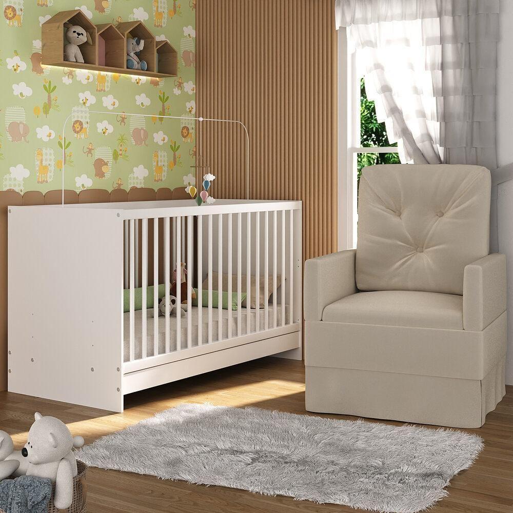 Berço 3 Em 1 Com Colchão e Poltrona Amamentação Mp4150 Branco-bege - 2