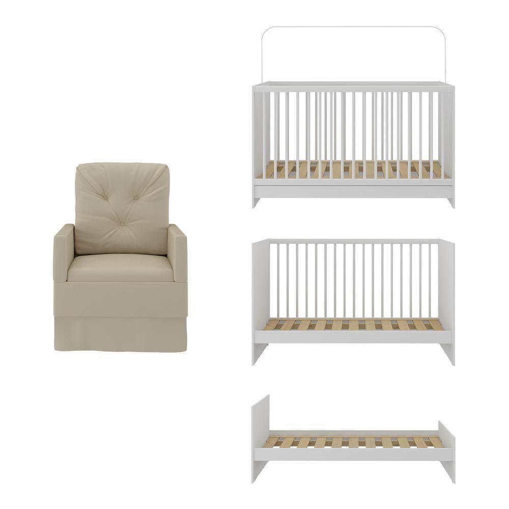 Berço 3 Em 1 Com Colchão e Poltrona Amamentação Mp4150 Branco-bege - 3