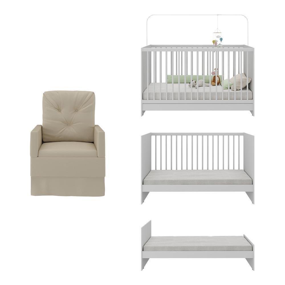 Berço 3 Em 1 Com Colchão e Poltrona Amamentação Mp4150 Branco-bege - 4