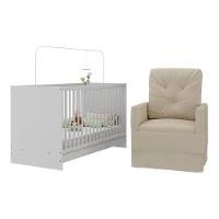 Berço 3 Em 1 Com Colchão e Poltrona Amamentação Mp4150 Branco-bege - 1