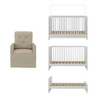 Berço 3 Em 1 Com Colchão e Poltrona Amamentação Mp4150 Branco-bege - 3
