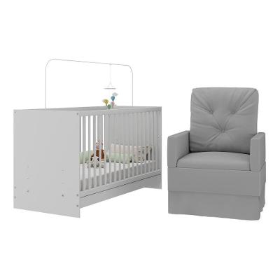 Berço Multifuncional 3 em 1 Mp4141 em MDP Branco Cinza com Poltrona para Amamentação
