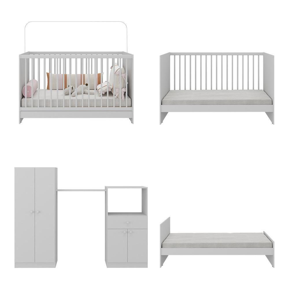 Berço 3 Em 1 e Guarda-roupas 4 Portas 1 Gaveta Mp4144 Branco - 2