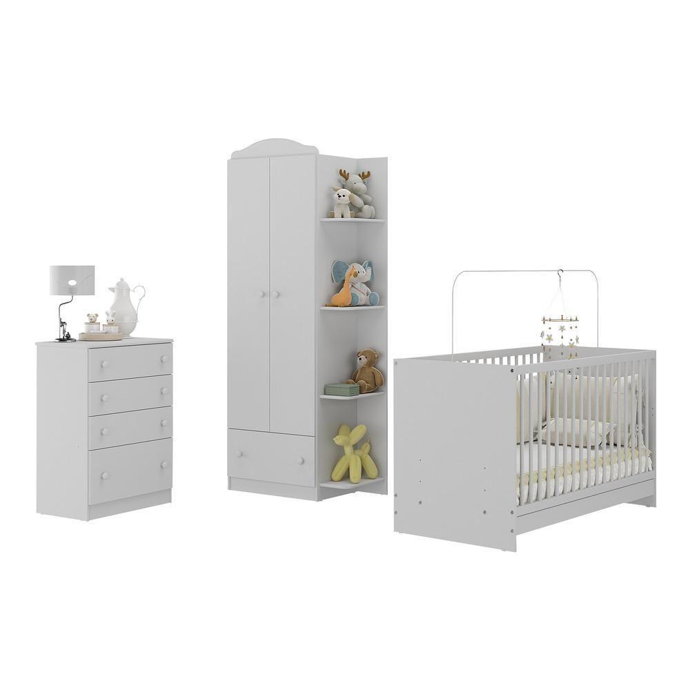 Quarto De Bebê Completo Com Berço 3 Em 1 Com Colchão Mp4154 Branco - 1