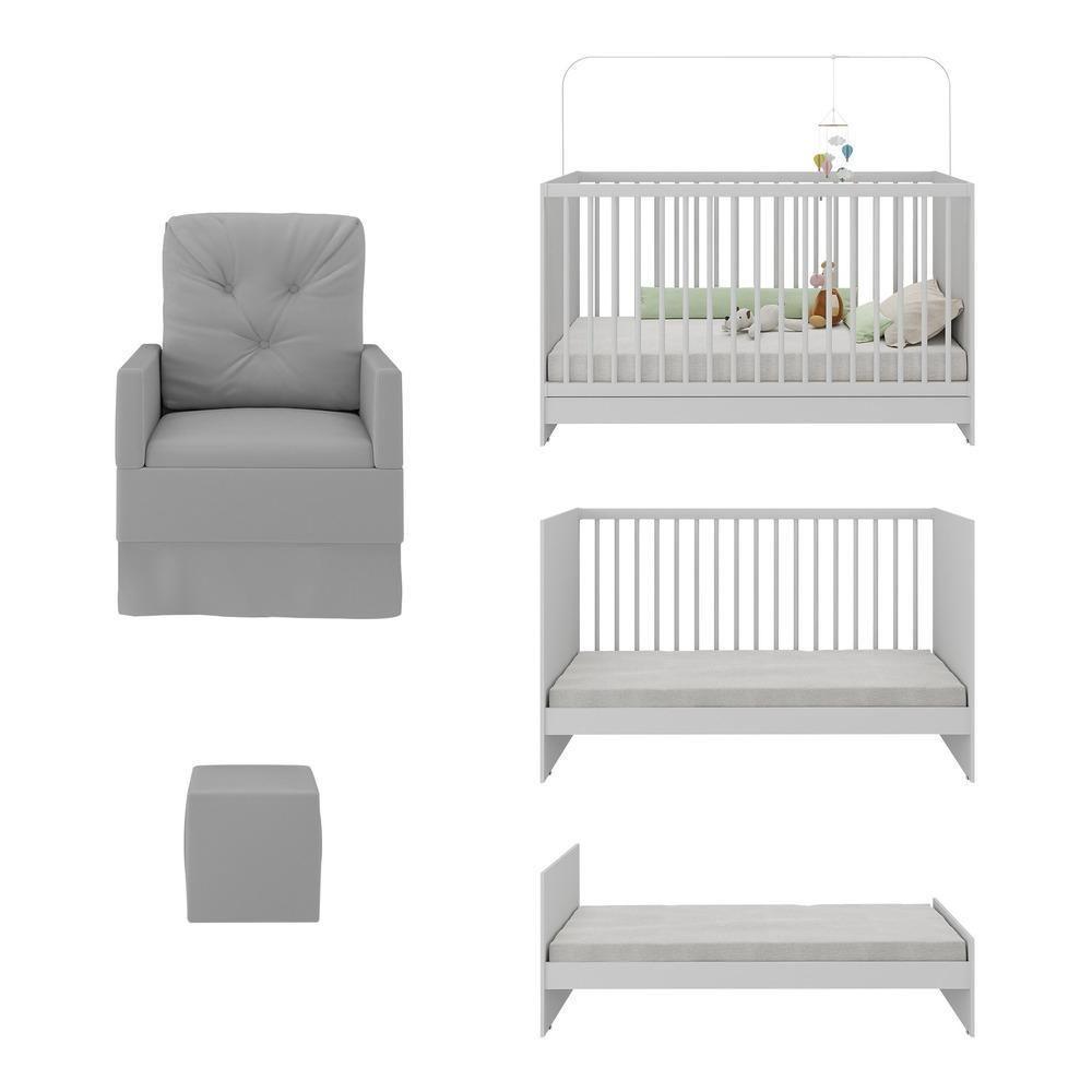 Berço 3 Em 1 Com Colchão Poltrona Amamentação e Puff Mp4151 Branco-cinza - 4