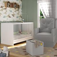 Berço 3 Em 1 Com Colchão Poltrona Amamentação e Puff Mp4151 Branco-cinza - 2