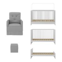 Berço 3 Em 1 Com Colchão Poltrona Amamentação e Puff Mp4151 Branco-cinza - 3