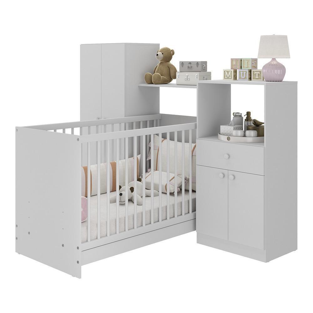 Berço 3 Em 1 Com Colchão e Guarda-roupas 4 Portas 1 Gaveta Mp4153 Branco - 1