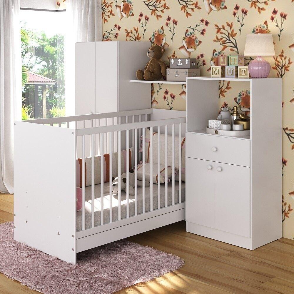 Berço 3 Em 1 Com Colchão e Guarda-roupas 4 Portas 1 Gaveta Mp4153 Branco - 2