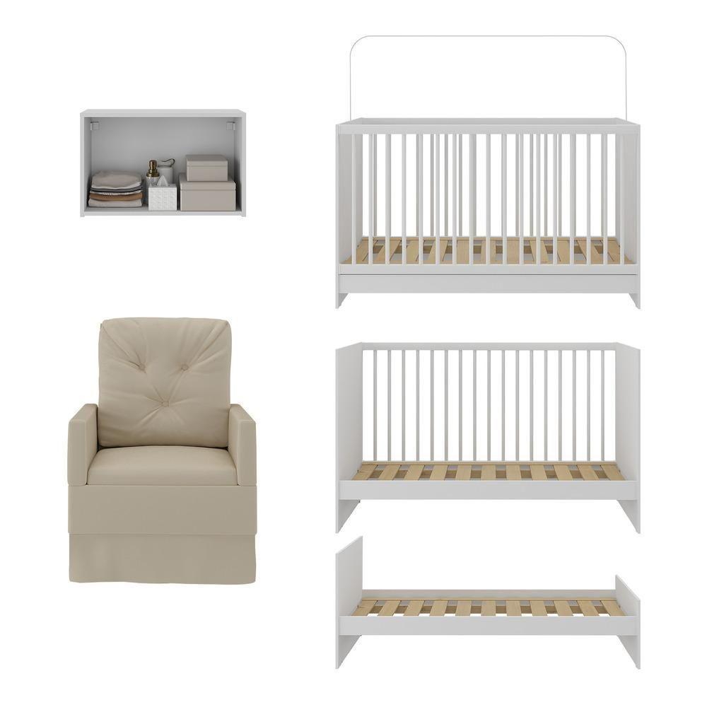 Berço 3 Em 1 Com Colchão Poltrona e Armário Aéreo 2 Portas Mp4156 Branco-bege - 4