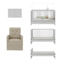 Berço 3 Em 1 Com Colchão Poltrona e Armário Aéreo 2 Portas Mp4156 Branco-bege - 3
