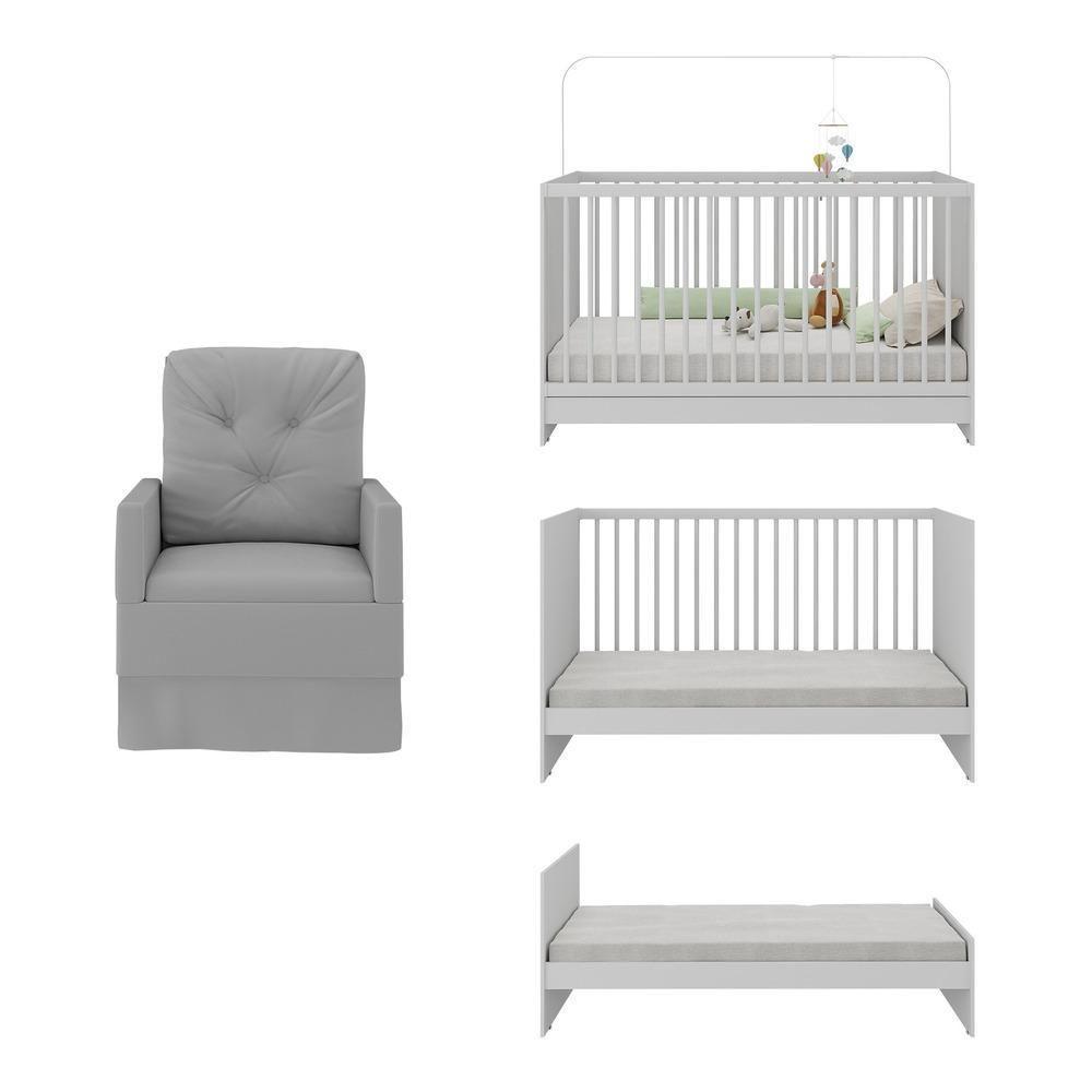 Berço 3 Em 1 Com Colchão e Poltrona Amamentação Mp4150 Branco-cinza - 2