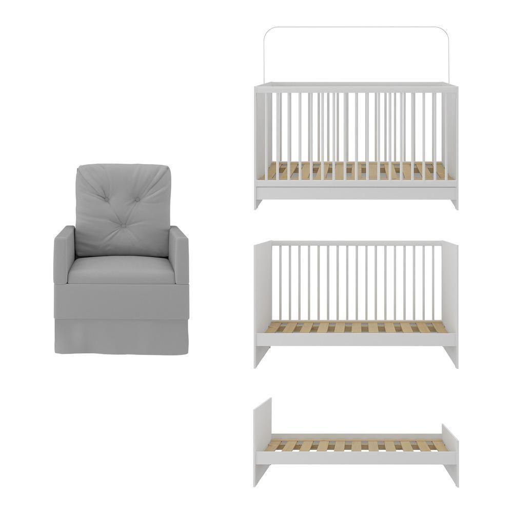 Berço 3 Em 1 Com Colchão e Poltrona Amamentação Mp4150 Branco-cinza - 3