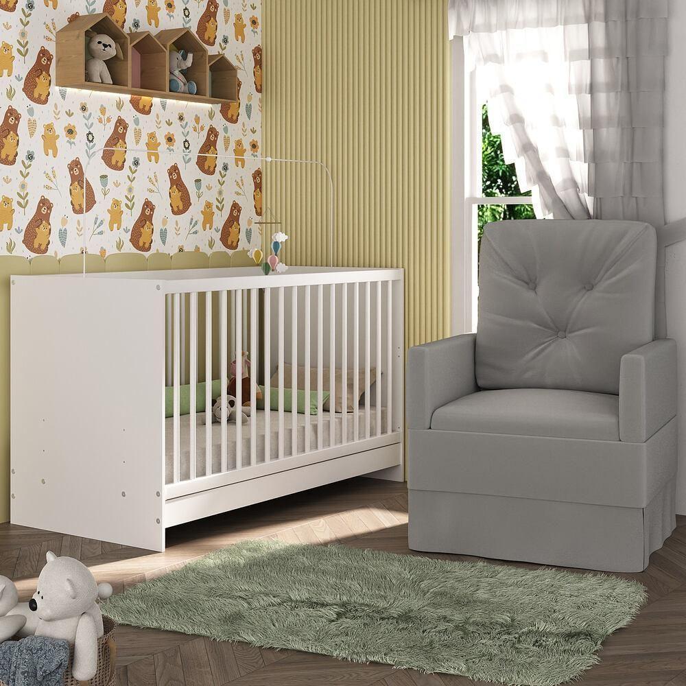 Berço 3 Em 1 Com Colchão e Poltrona Amamentação Mp4150 Branco-cinza - 5