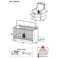 Berço 3 Em 1 Com Colchão e Poltrona Amamentação Mp4150 Branco-cinza