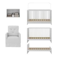 Berço 3 Em 1 Com Colchão Poltrona e Armário Aéreo 2 Portas Mp4156 Branco - 3