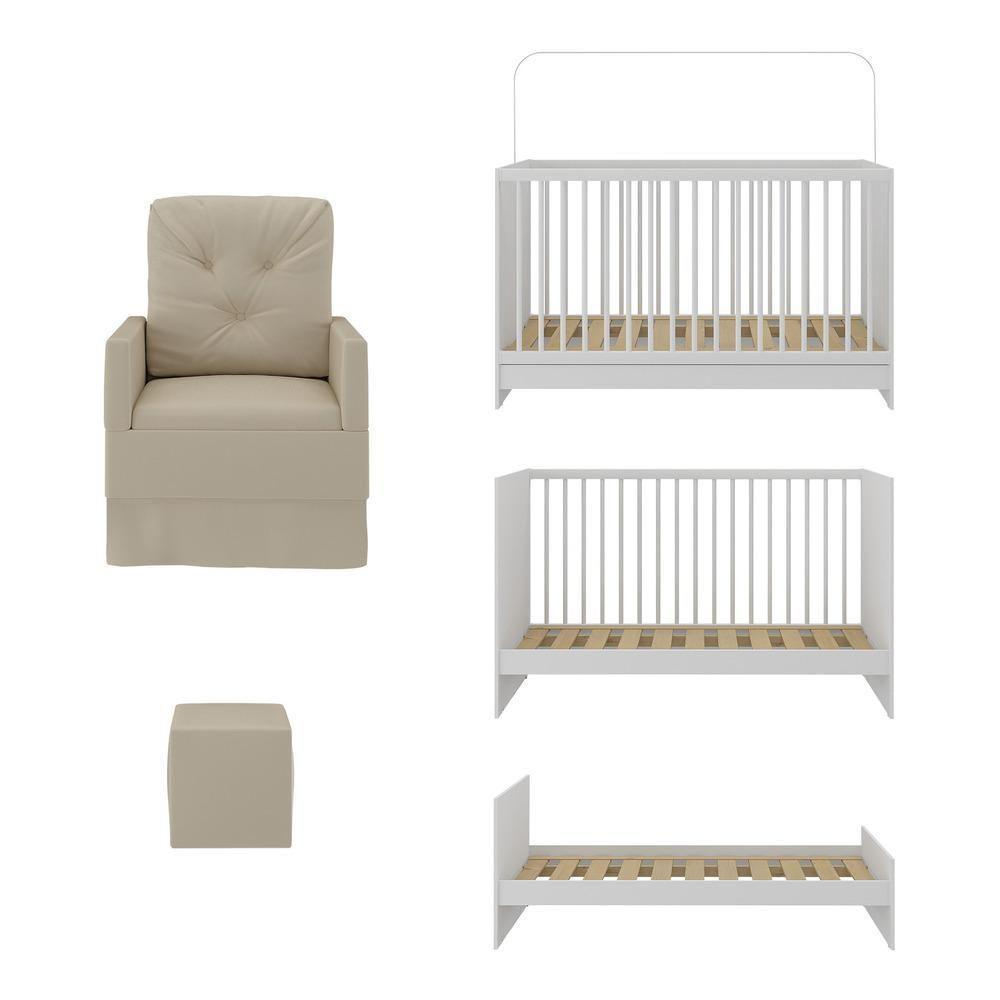 Berço 3 Em 1 Com Colchão Poltrona Amamentação e Puff Mp4151 Branco-bege - 3
