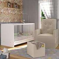 Berço 3 Em 1 Com Colchão Poltrona Amamentação e Puff Mp4151 Branco-bege - 2