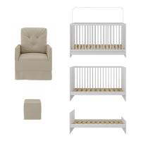 Berço 3 Em 1 Com Colchão Poltrona Amamentação e Puff Mp4151 Branco-bege - 3