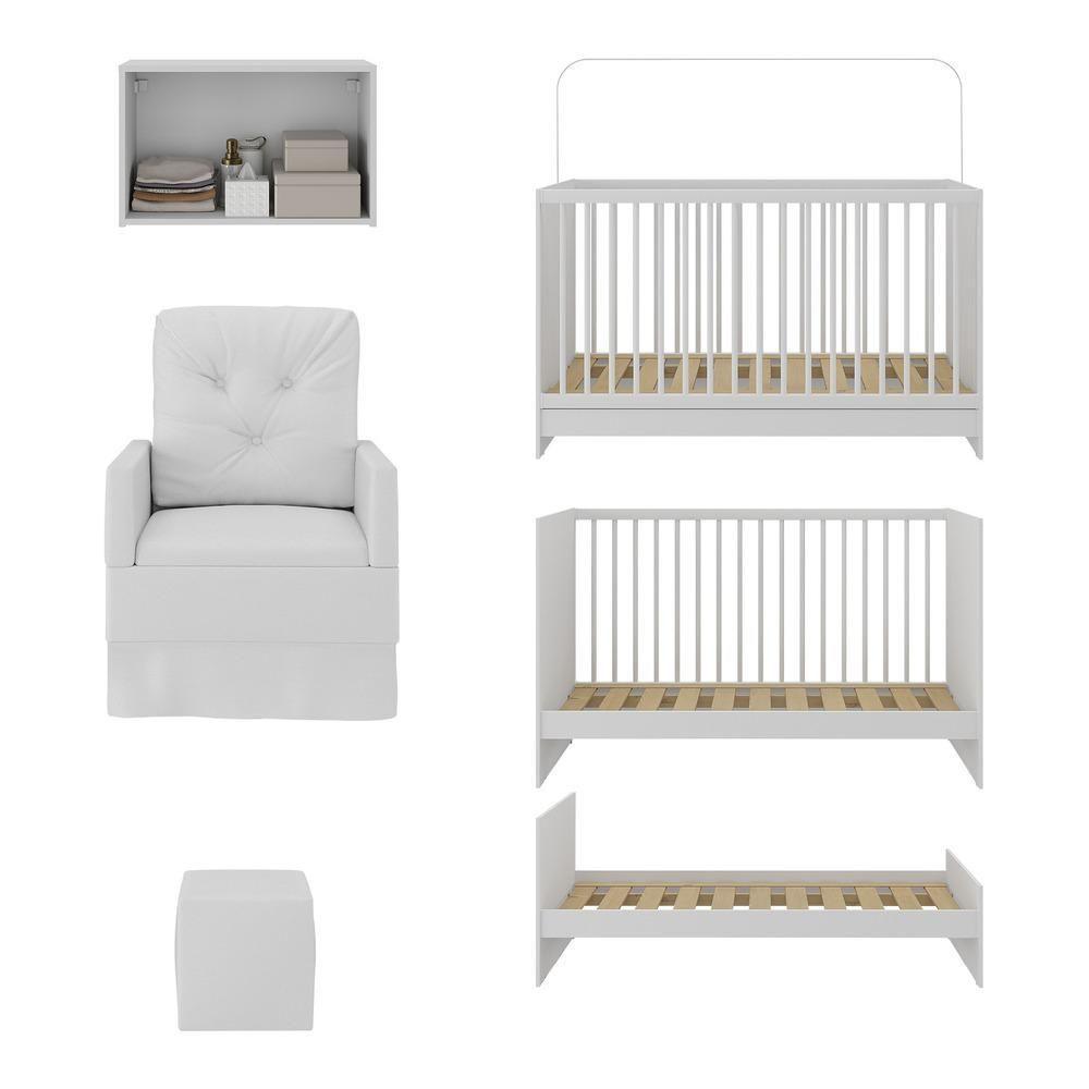 Berço 3 Em 1 Com Colchão Poltrona Puff e Armário Aéreo 2 Portas Mp4157 Branco - 5