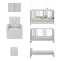 Berço 3 Em 1 Com Colchão Poltrona Puff e Armário Aéreo 2 Portas Mp4157 Branco - 3