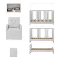 Berço 3 Em 1 Com Colchão Poltrona Puff e Armário Aéreo 2 Portas Mp4157 Branco - 5