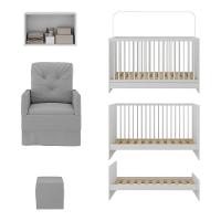 Berço 3 Em 1 Com Colchão Poltrona Puff e Armário Aéreo 2 Portas Mp4157 Branco-cinza - 3