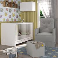 Berço 3 Em 1 Com Colchão Poltrona Puff e Armário Aéreo 2 Portas Mp4157 Branco-cinza - 5