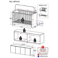 Berço 3 Em 1 Com Armário Aéreo 4 Portas Mp4140 Branco - 2