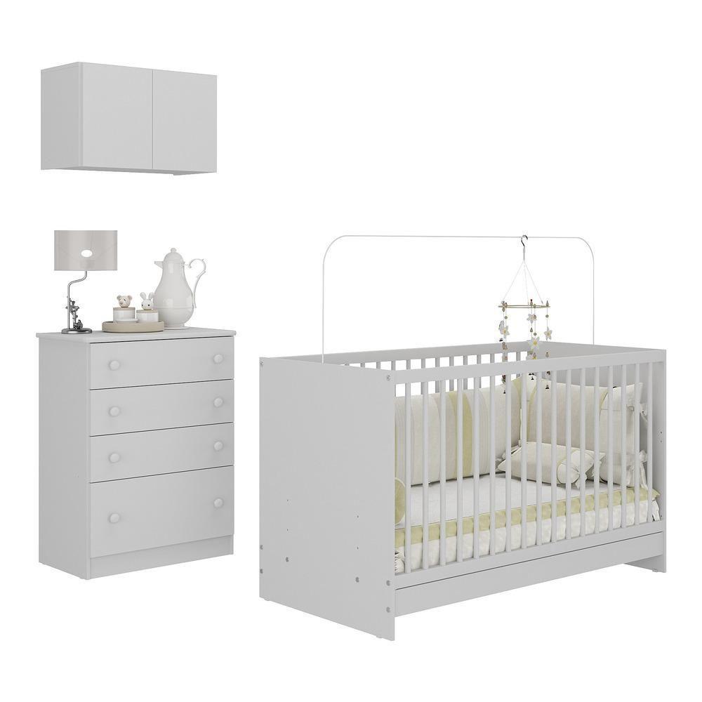 Berço 3 Em 1 Com Armário Aéreo e Cômoda Mp4146 Branco - 1
