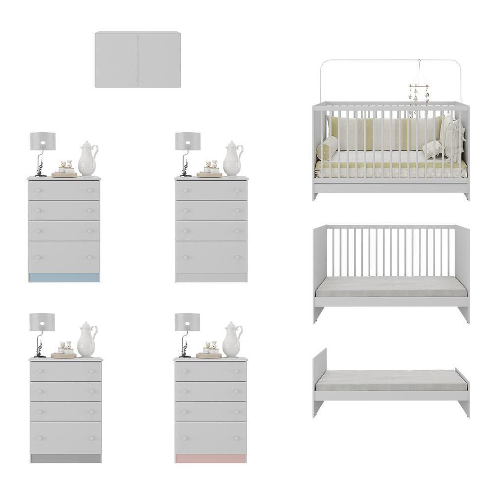 Berço 3 Em 1 Com Armário Aéreo e Cômoda Mp4146 Branco - 5