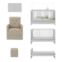 Berço 3 Em 1 Com Colchão Poltrona Puff e Armário Aéreo 2 Portas Mp4157 Branco-bege - 2