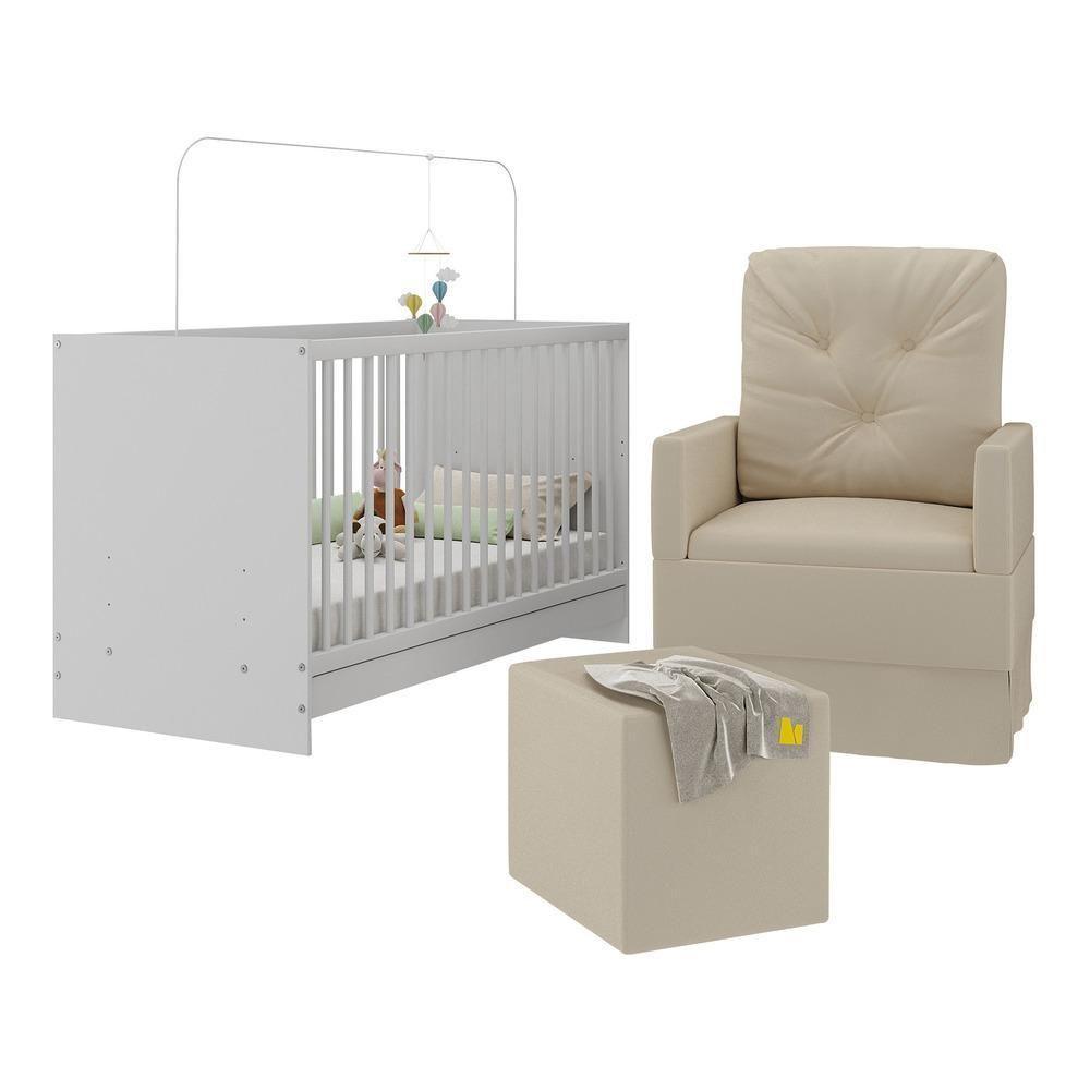 Berço 3 Em 1 Com Poltrona Amamentação e Puff Mp4142 Branco-bege - 1