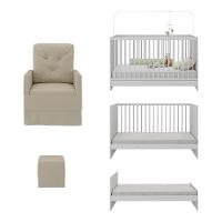 Berço 3 Em 1 Com Poltrona Amamentação e Puff Mp4142 Branco-bege - 2
