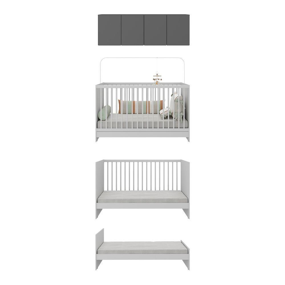 Berço 3 Em 1 Com Armário Aéreo 4 Portas Mp4140 Branco-grafite Branco-grafite - 4