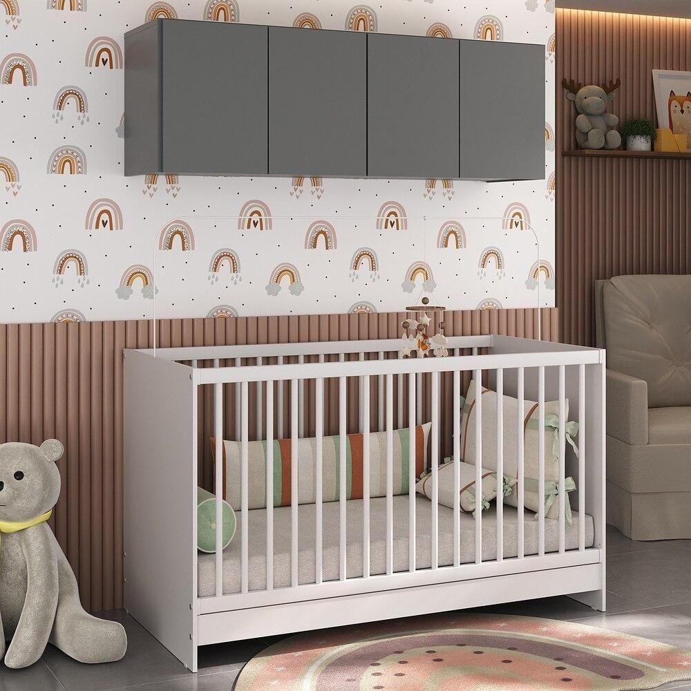 Berço 3 Em 1 Com Armário Aéreo 4 Portas Mp4140 Branco-grafite Branco-grafite - 5