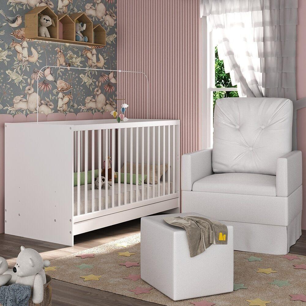 Berço 3 Em 1 Com Colchão Poltrona Amamentação E Puff Multimóveis Mp4151 Branco Branco - 3