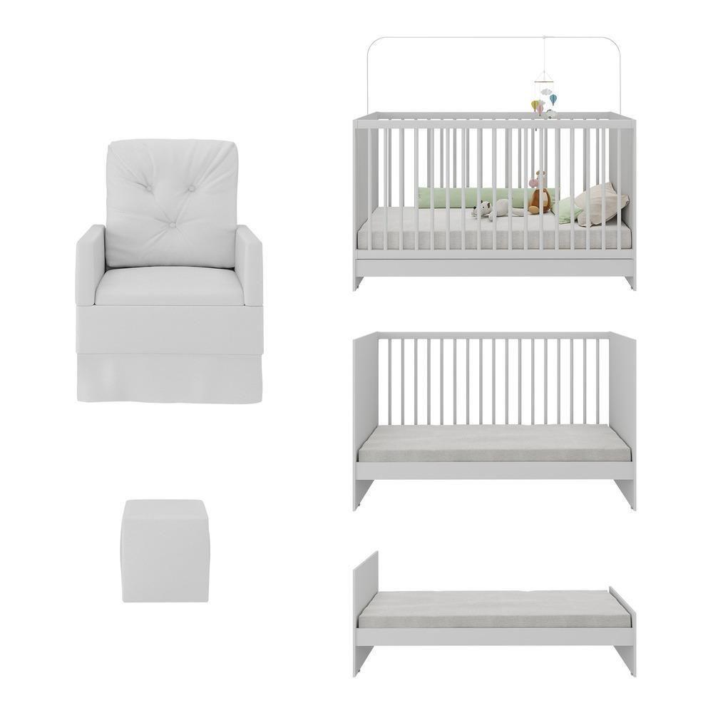 Berço 3 Em 1 Com Colchão Poltrona Amamentação E Puff Multimóveis Mp4151 Branco Branco - 5