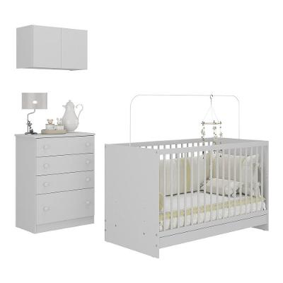 Berço 3 em 1 Multifuncional Mp4155 MDP com Colchão e Armário Aéreo e Cômoda Branco