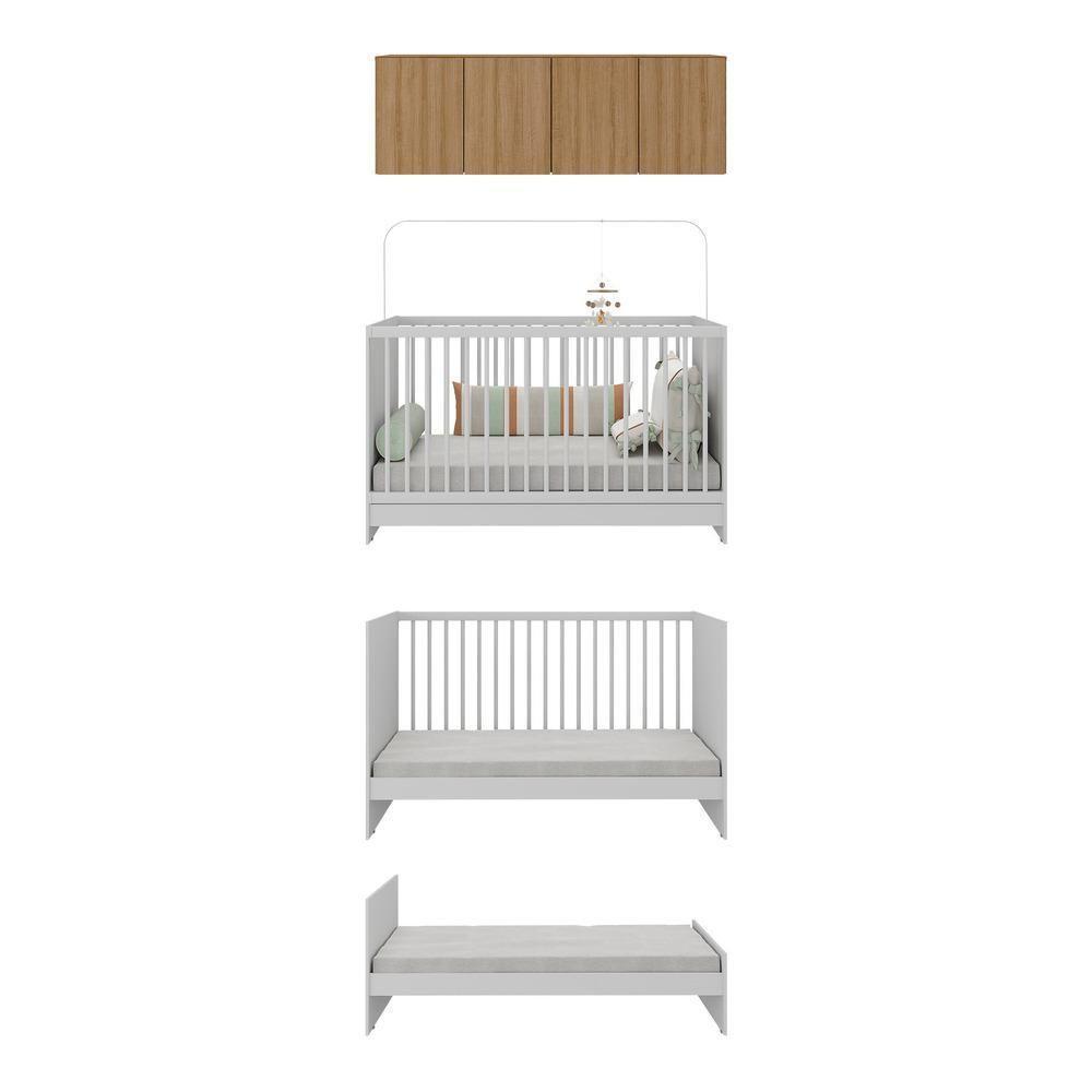 Berço 3 Em 1 Com Colchão e Armário Aéreo 4 Portas Mp4149 Branco-rustic Branco-rustic - 4