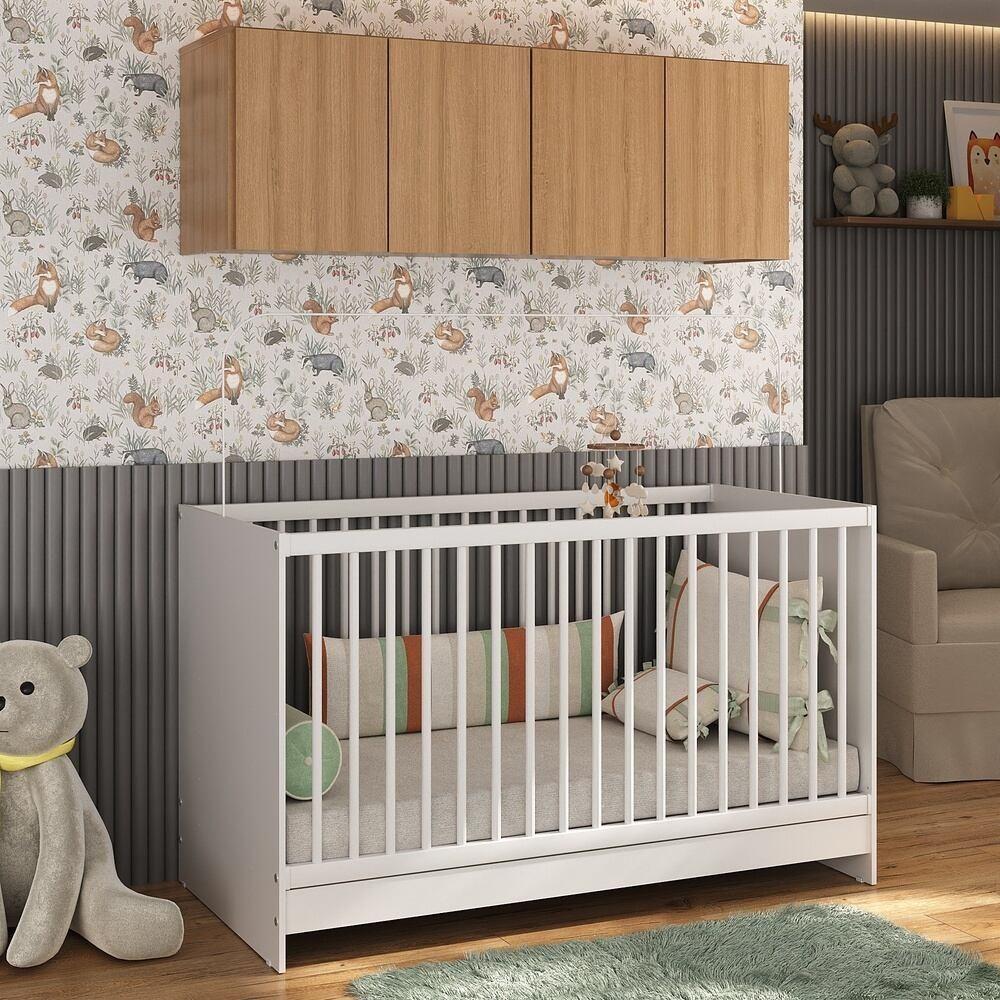 Berço 3 Em 1 Com Colchão e Armário Aéreo 4 Portas Mp4149 Branco-rustic Branco-rustic - 5