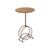 Mesa De Apoio Lunar Baixa Madeira Maciça Amêndoa Com Metal Cobre - 1