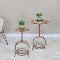 Mesa De Apoio Lunar Baixa Madeira Maciça Amêndoa Com Metal Cobre - 2