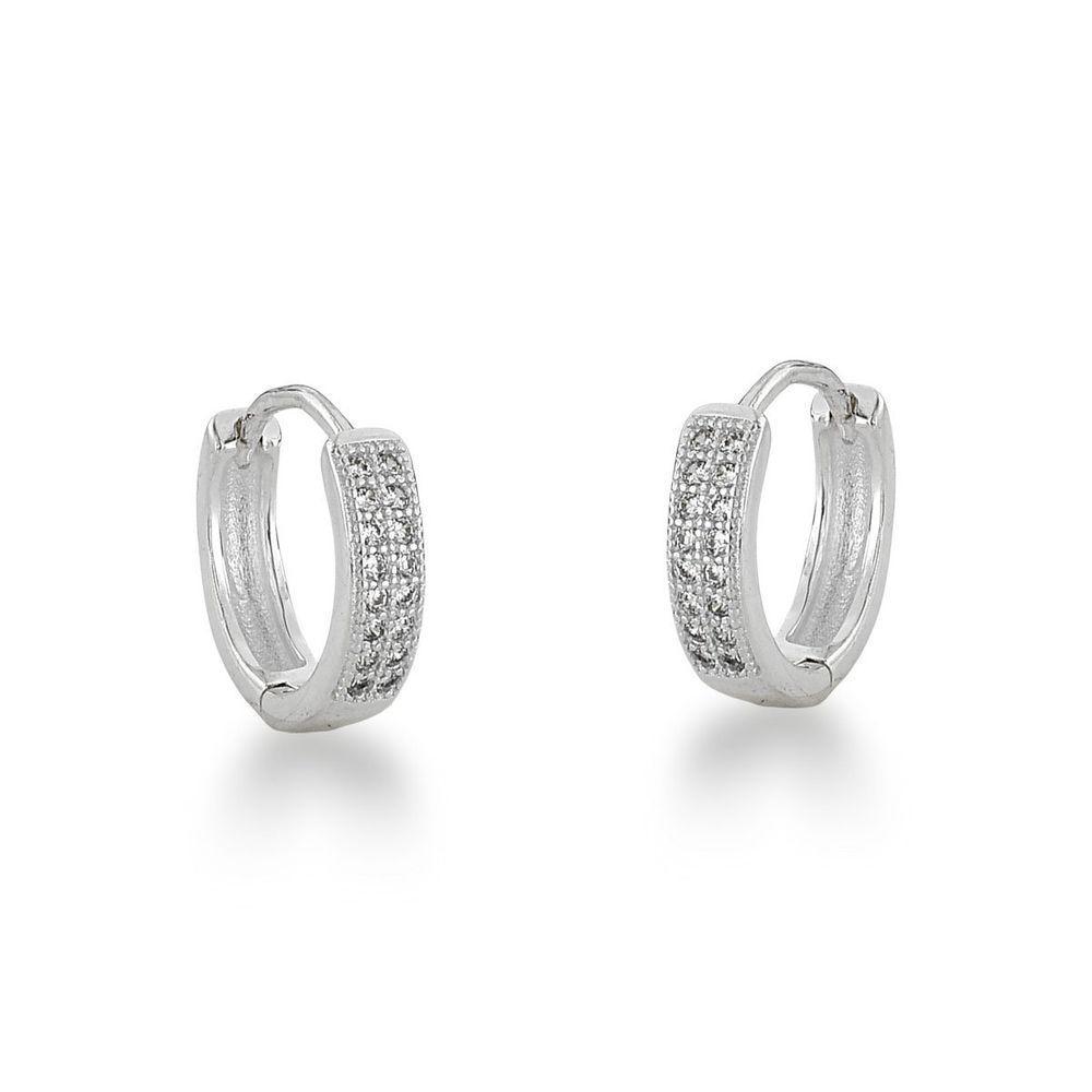 Brinco Argola Click Duas Fileiras Zirconias Prata 925 - 1,6cm - 6