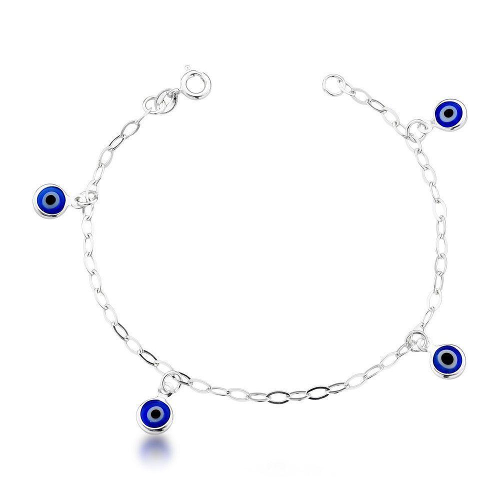 Pulseira Com Elos E 4 Olho Grego Pendurado Prata 925 - 18cm - 1