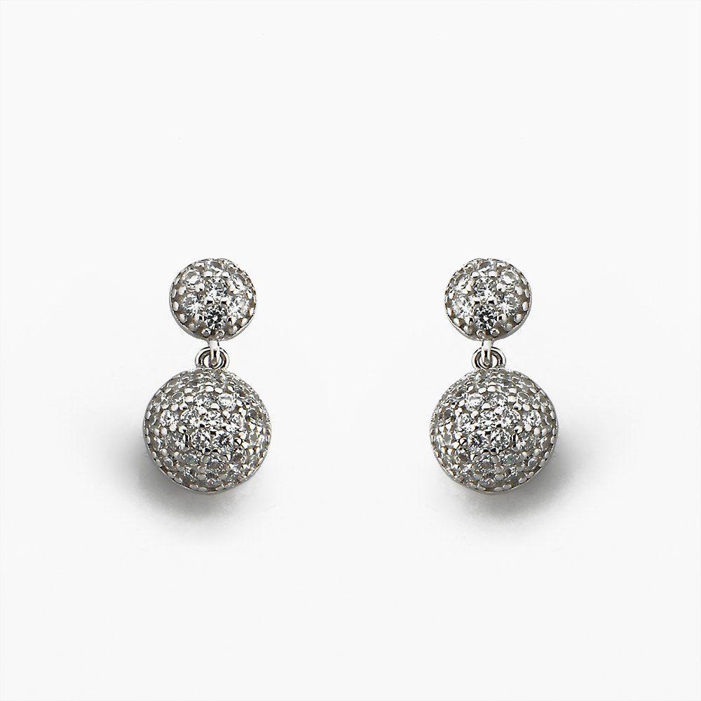 Brinco Bola Com Chapinha Cravejadas Com Zirconias Em Prata 925 - Cristal - 1