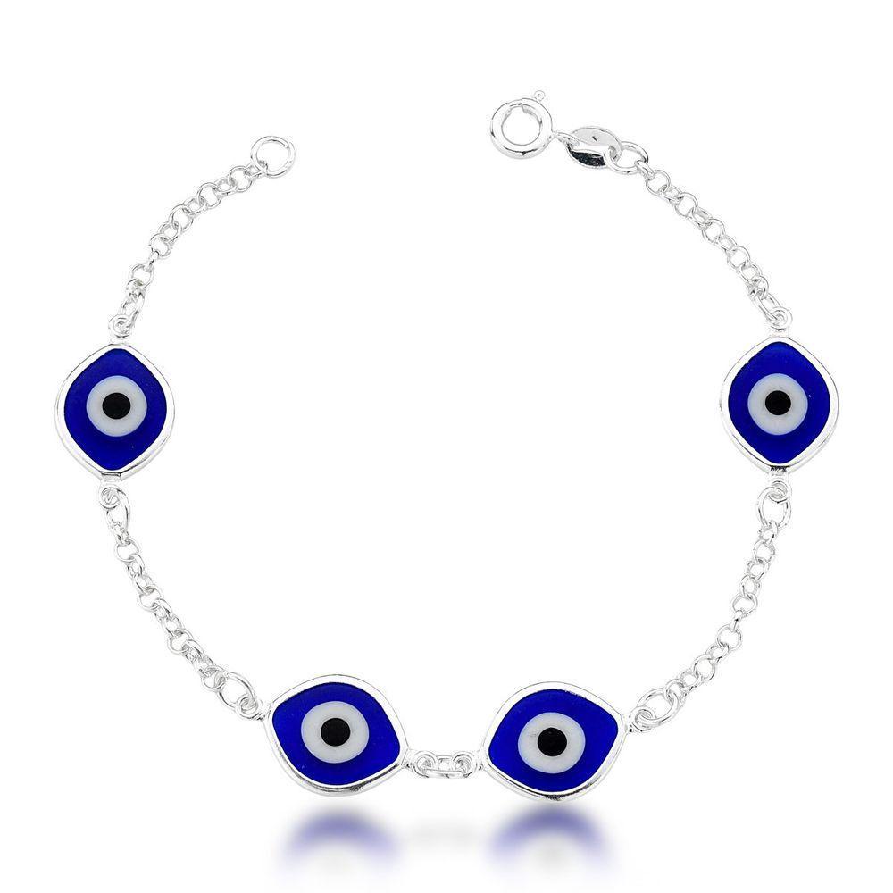 Pulseira 4 Olho Grego Azul Escuro Grande Prata 925 - 18cm - 1
