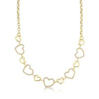 Colar Choker Com Corações Lisos E Cravejados Banhado A Ouro 18k - 45cm - 1